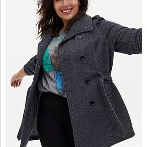 Torrid Dark Grey Herringbone Double Breasted Coat